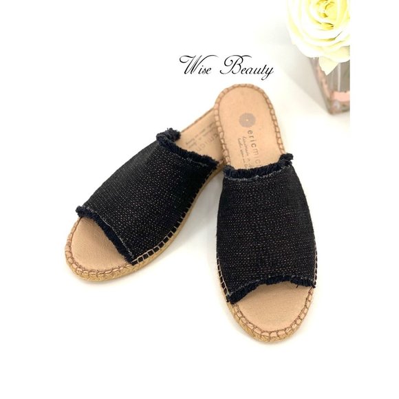 Eric Michael Olisa Espadrille Slide Sandals Womens Size 7.5 Shoe Euro 38 Black - Picture 2 of 12